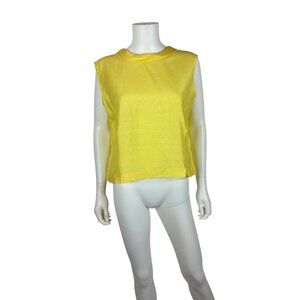 Vintage 50s Sleeveless Top Womens XL Yellow Silk Blend Deadstock Button Back Tan
